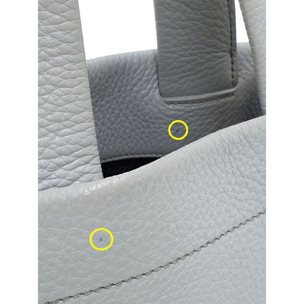 Prada Gray Leather Perforated Logo Tote Shoulder Bag Blue - Picture 4 of 9